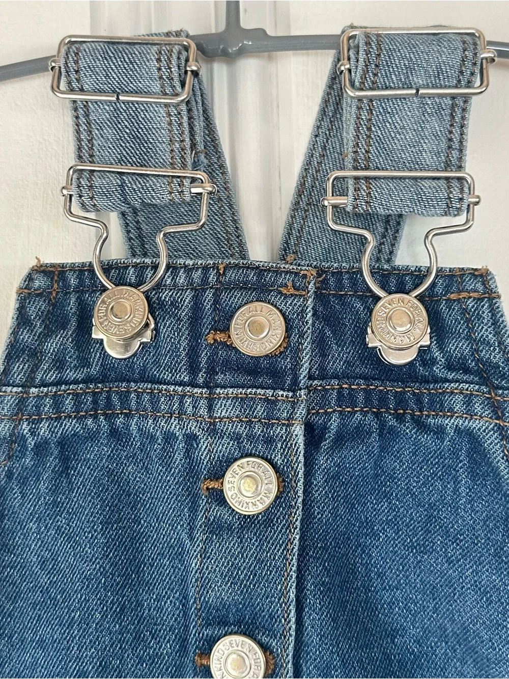 7 For All Mankind Girl’s 12M Blue Denim Overall Dress with Heart Pockets
